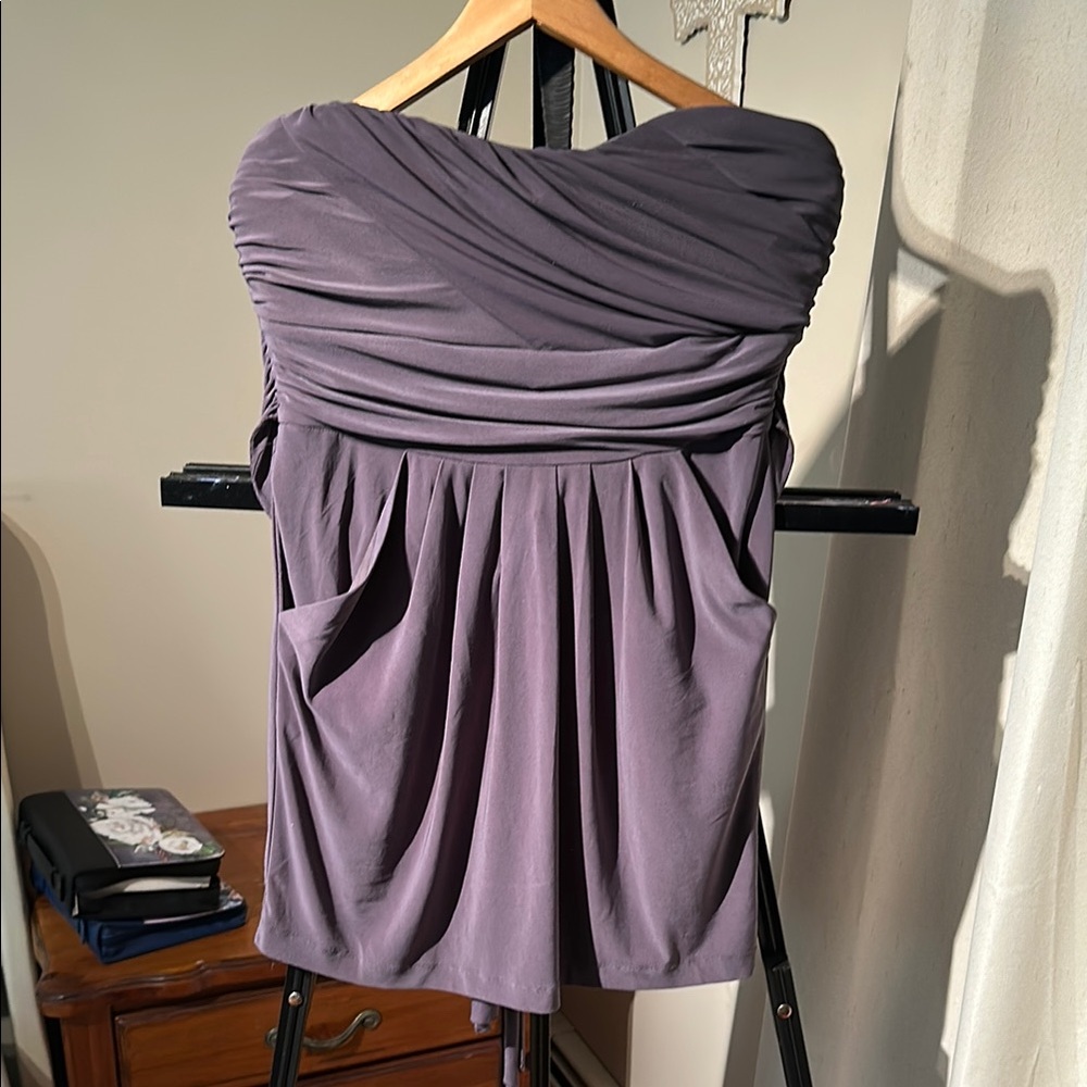 Gray Ruched Sweetheart Babydoll strapless Dress & pockets